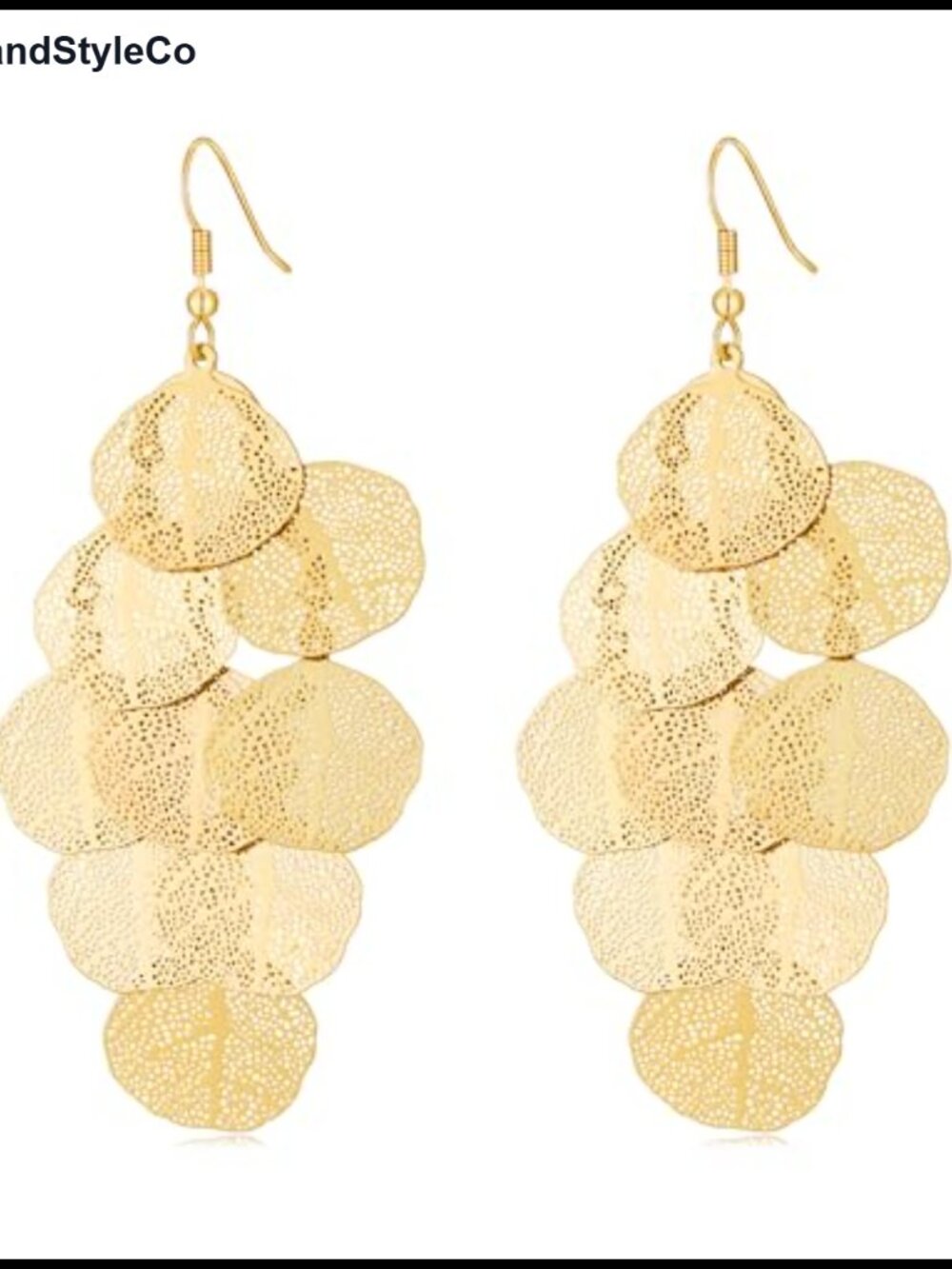 14K Gold Plated Boho Chandelier Dangle Earrings Lightweight Filigree Leaf Drop
